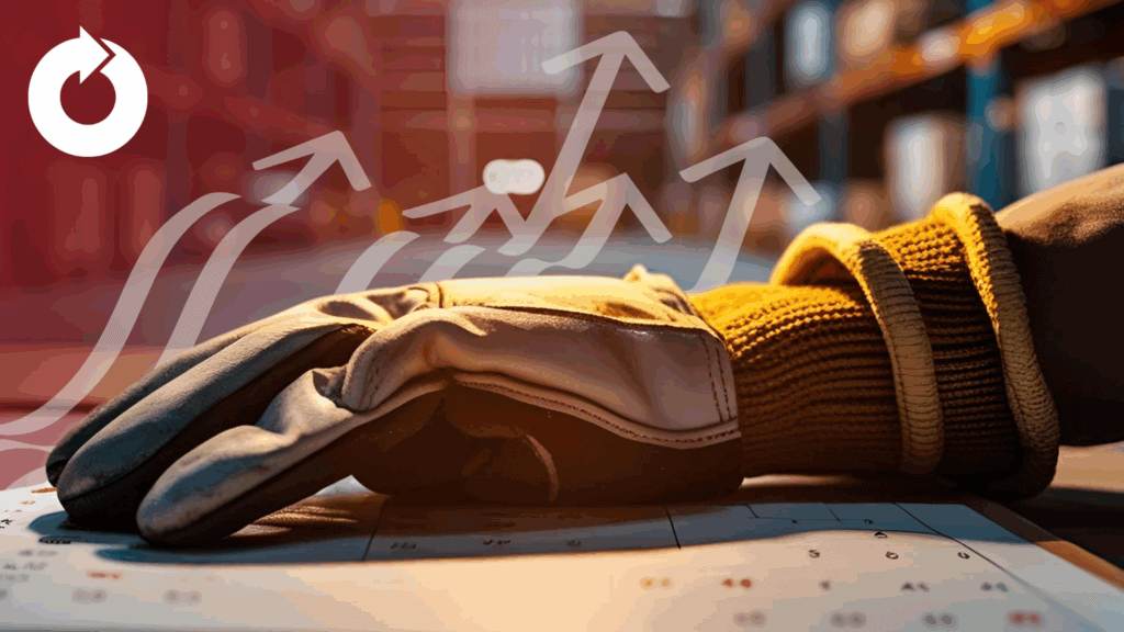 Closeup of protective glove against a warehouse background