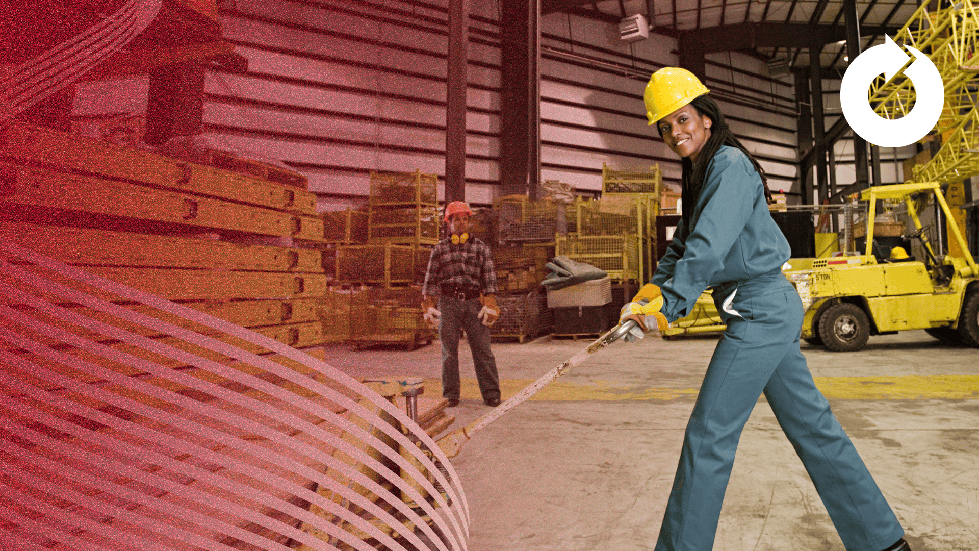 Warehouse general labor workers in a warehouse with forklifts