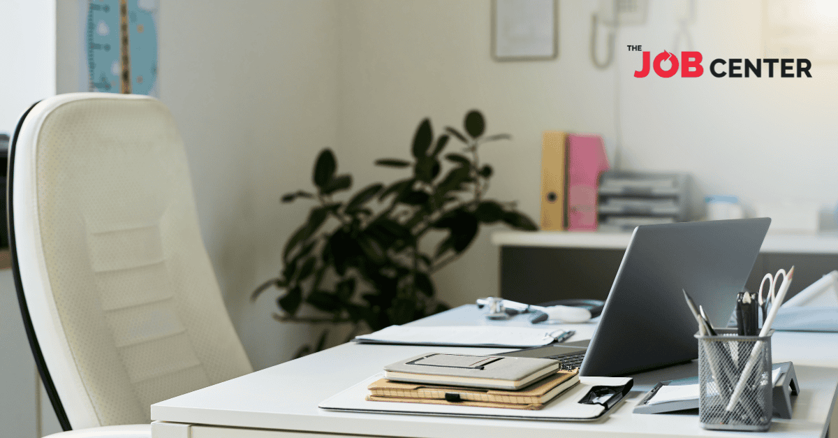 An empty office chair and desk symbolizes temporary workers who leave after the holidays